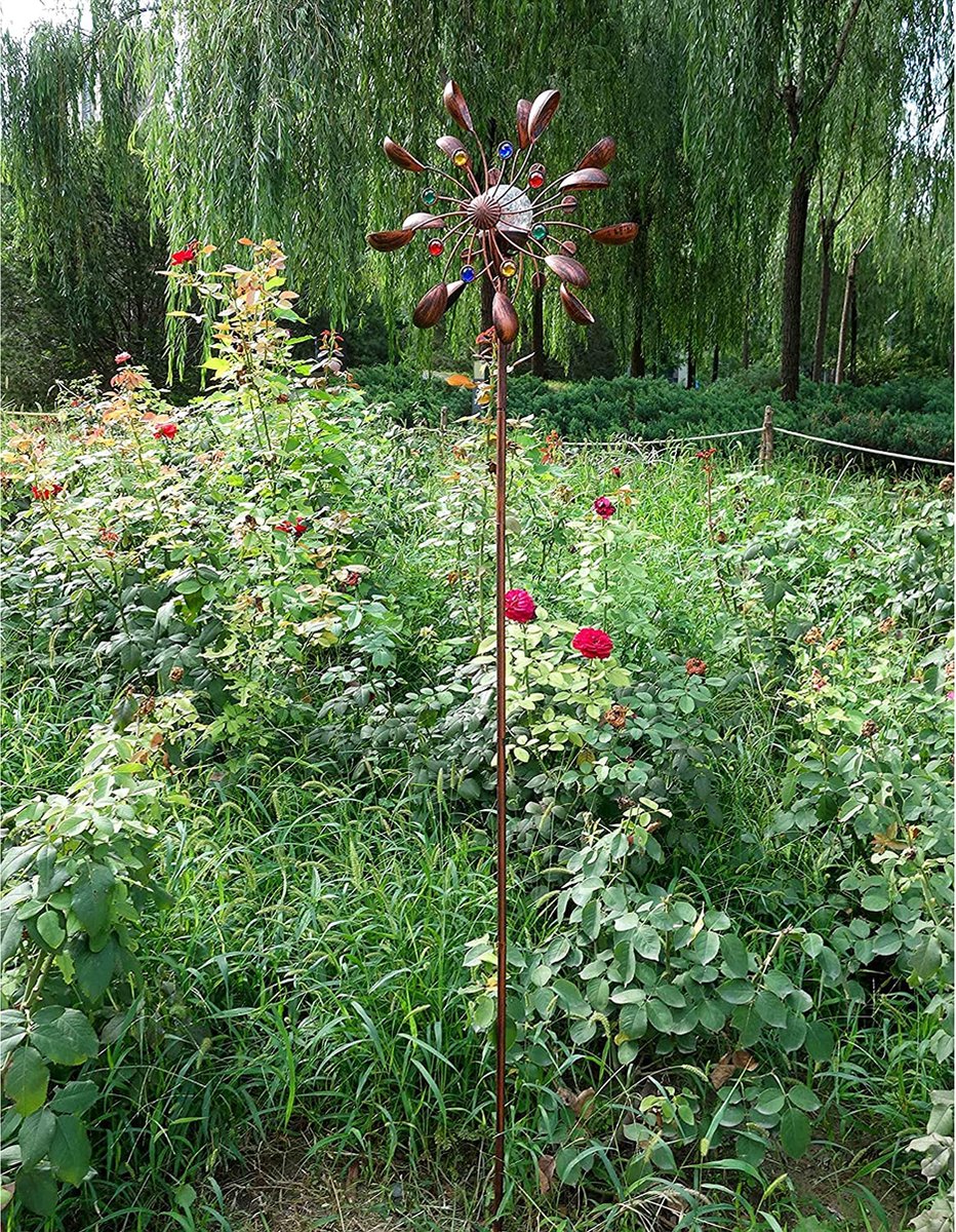 SteadyDoggie Zonne-windspinner orchidee meerkleurige seizoensgebonden LED-verlichting, glazen bal op zonne-energie met kinetische windspinner dubbele richting voor terras, gazon en tuin, groen, 180 cm