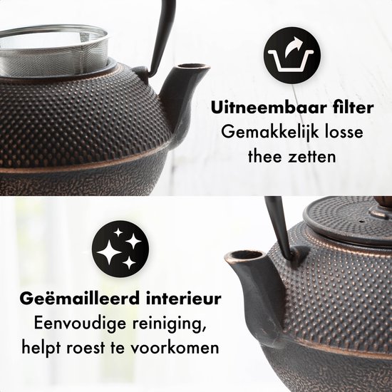 Tealøv THEE SET 1,1 LITER GIETIJZER | COMPLETE SET IN GESCHENKDOOS Gietijzeren Theepot Met Roestvrijstalen Zeef Gietijzeren Theekopjes En Onderzetter In Authentiek Japanse Stijl Arare Blauw