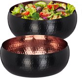 Relaxdays 2x saladeschaal - rvs - saladekom 10 x 25 cm - gehamerde look - serveerschaal
