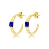 *Oorbel goud met Lapis Lazuli 22mm x 3mm - Stijlvolle gouden oorring van 22x2 mm groot met echte Lapis Lazuli edelsteen - Met luxe cadeauverpakking