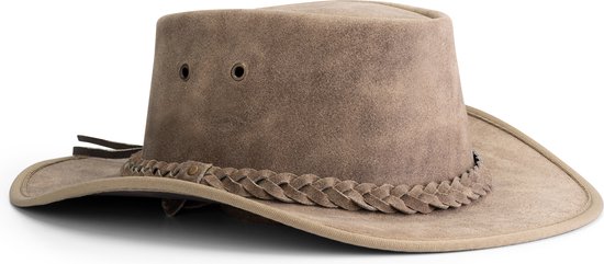 MGO Brooke Hat - Chapeau en cuir - Chapeau de chasseur - Chapeau de cowboy - Cuir Grijs - Taille XXL