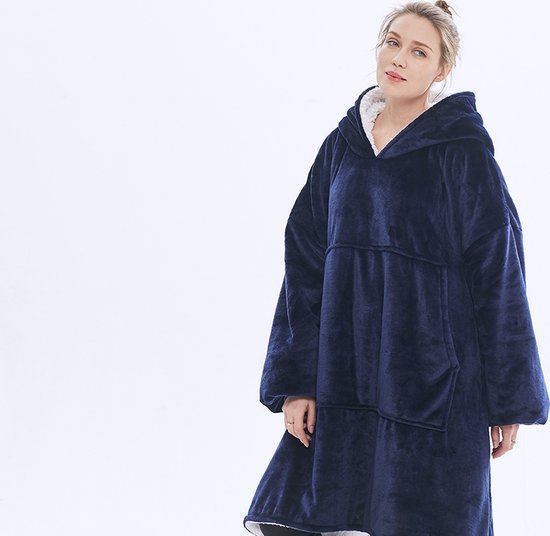 Rameli Hoodie deken - One size - Fleece deken - Superzacht en Warm - Extra Lang - Navy