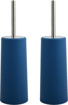 MSV Toiletborstel houder/WC-borstel - 2x - marine blauw - kunststof - 35 cm