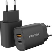 Mobilize 25W Power Delivery / PPS Oplader - USB-A en USB-C Adapter - Zwart - Snellader voor Smartphone en Tablet - Compact en Efficiënt