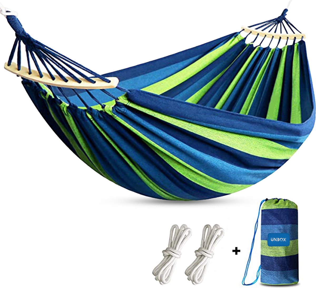 UNBOX Extra brede Hangmat 2 Persoons - Hangmat met Spreidstok - Weerbestendig - 200cm x 180cm op Prijzenvolger.com
