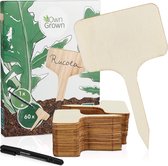 Houten bordjes om te labelen: Premium houten plantenstokjes in een set met 60x plantenbordjes en pen - Mooie plantenbordjes om te labelen, weerbestendig - Borden van OwnGrown