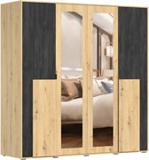 InspireMe- Kledingkast met Spiegel Garderobekast met planken en kledingstang - 200x65x203 cm (BxDxH) - MALEZJA