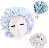 Lichtblauwe Satijnen Slaapmuts + Scrunchie / Hair Bonnet / Haar bonnet van Satijn / Satin bonnet / Afro nachtmuts voor slapen