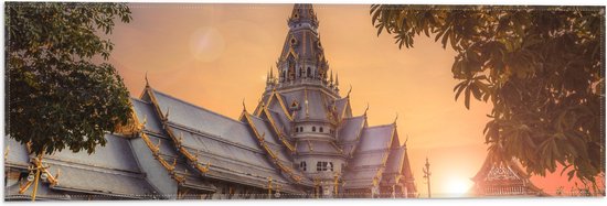 Vlag - Mooi Kasteel met Zonsondergang in Thailand - 60x20 cm Foto op Polyester Vlag