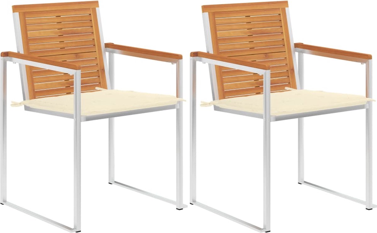 vidaXL - Tuinstoelen - 2 - st - met - kussens - massief - acaciahout - en - staal