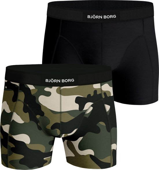 Björn Borg Cotton Stretch boxers - heren boxers normale lengte (2-pack) - zwart en camo print - Maat: S