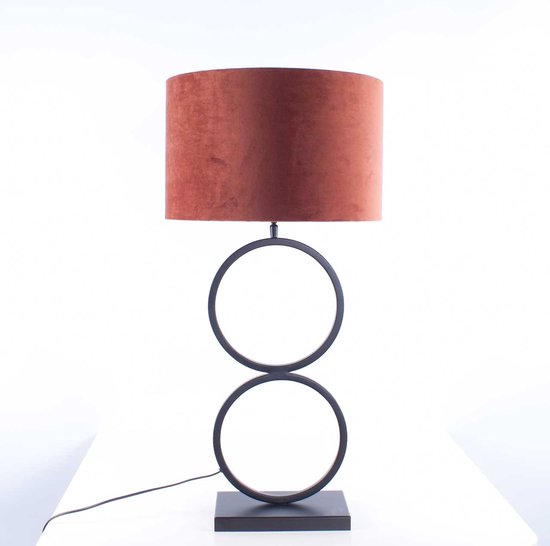 Zwarte tafellamp 2 ringen Capri | 1 lichts | bruin / koper / zwart | metaal / stof | Ø 40 cm | 82 cm hoog | modern / sfeervol / klassiek design