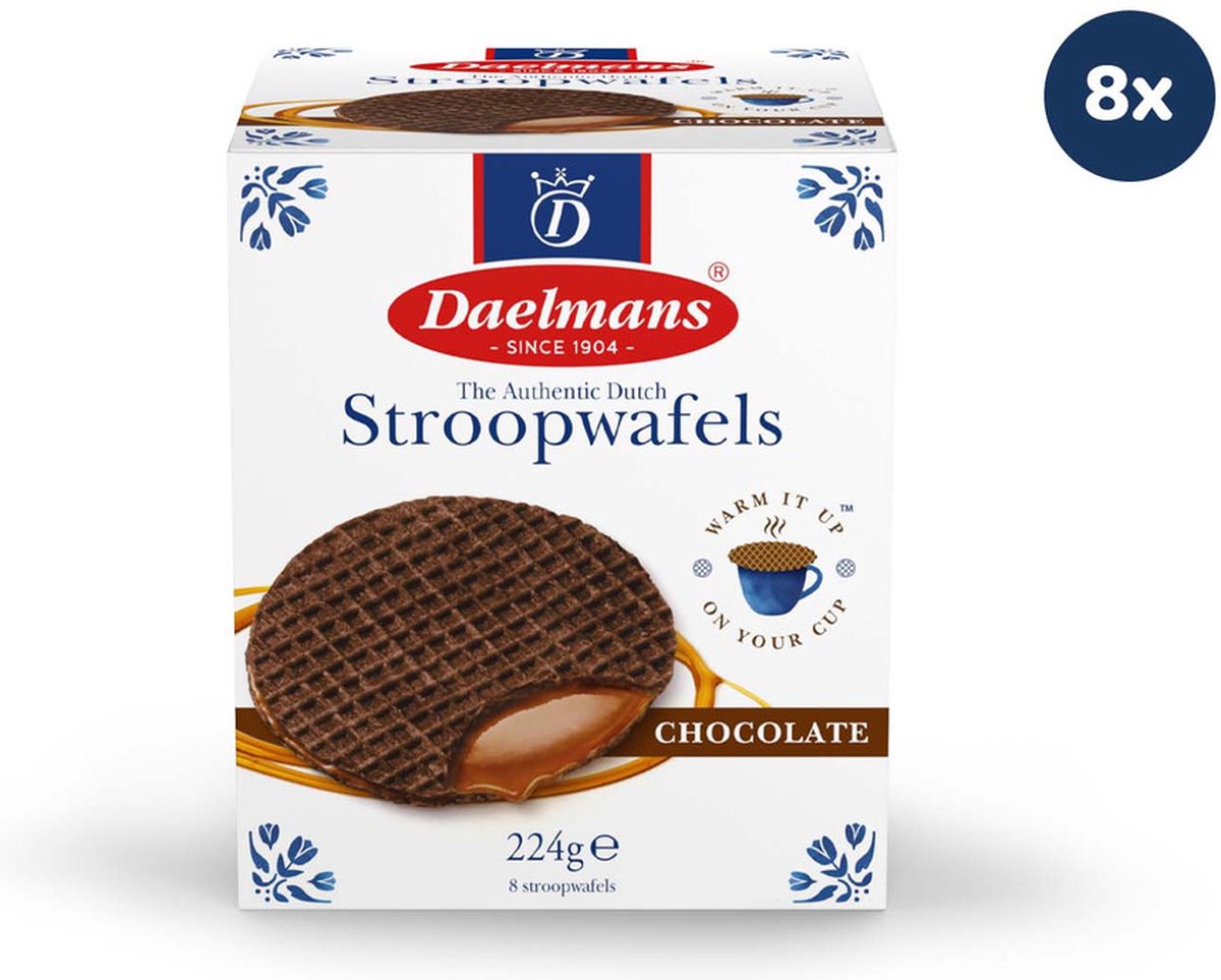 Daelmans Chocolade Stroopwafels in Cube – 64 Stroopwafels (8x8) – 1.800 g