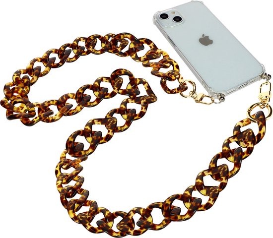 Foto: Telefoon sieraad grof gewoven metalen ketting 120cm