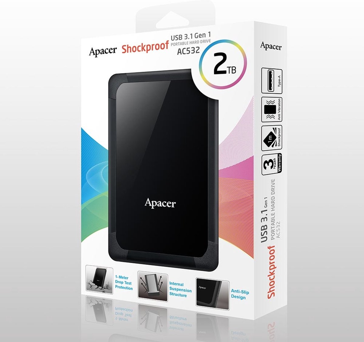 Apacer AC532 Portable - Externe harde schijf - 2TB - Shockproof - Black