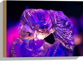 Hout - IJssculptuur tegen Paars- Blauw Licht - 40x30 cm - 9 mm dik - Foto op Hout (Met Ophangsysteem)