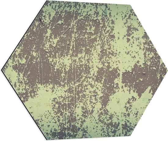 Dibond Hexagon - Bruin met Groene Textuur op Muur - 70x60.9 cm Foto op Hexagon (Met Ophangsysteem)