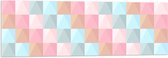 Acrylglas - Blokpatroon van Blauw, Bruin en Roze Vakken - 120x40 cm Foto op Acrylglas (Met Ophangsysteem)