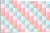 Acrylglas - Blokpatroon van Blauw, Bruin en Roze Vakken - 120x80 cm Foto op Acrylglas (Met Ophangsysteem)