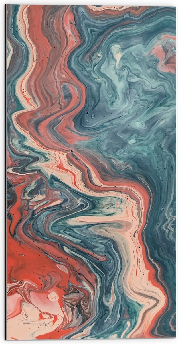 Dibond - Mix van Roze en Blauwe Verf - 50x100 cm Foto op Aluminium (Met Ophangsysteem)