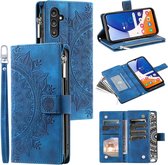 Telefoonhoesje geschikt voor Samsung Galaxy A14 - Portemonnee met rits - book-case hoesje - ruimte voor 8 pasjes - mandala blauw