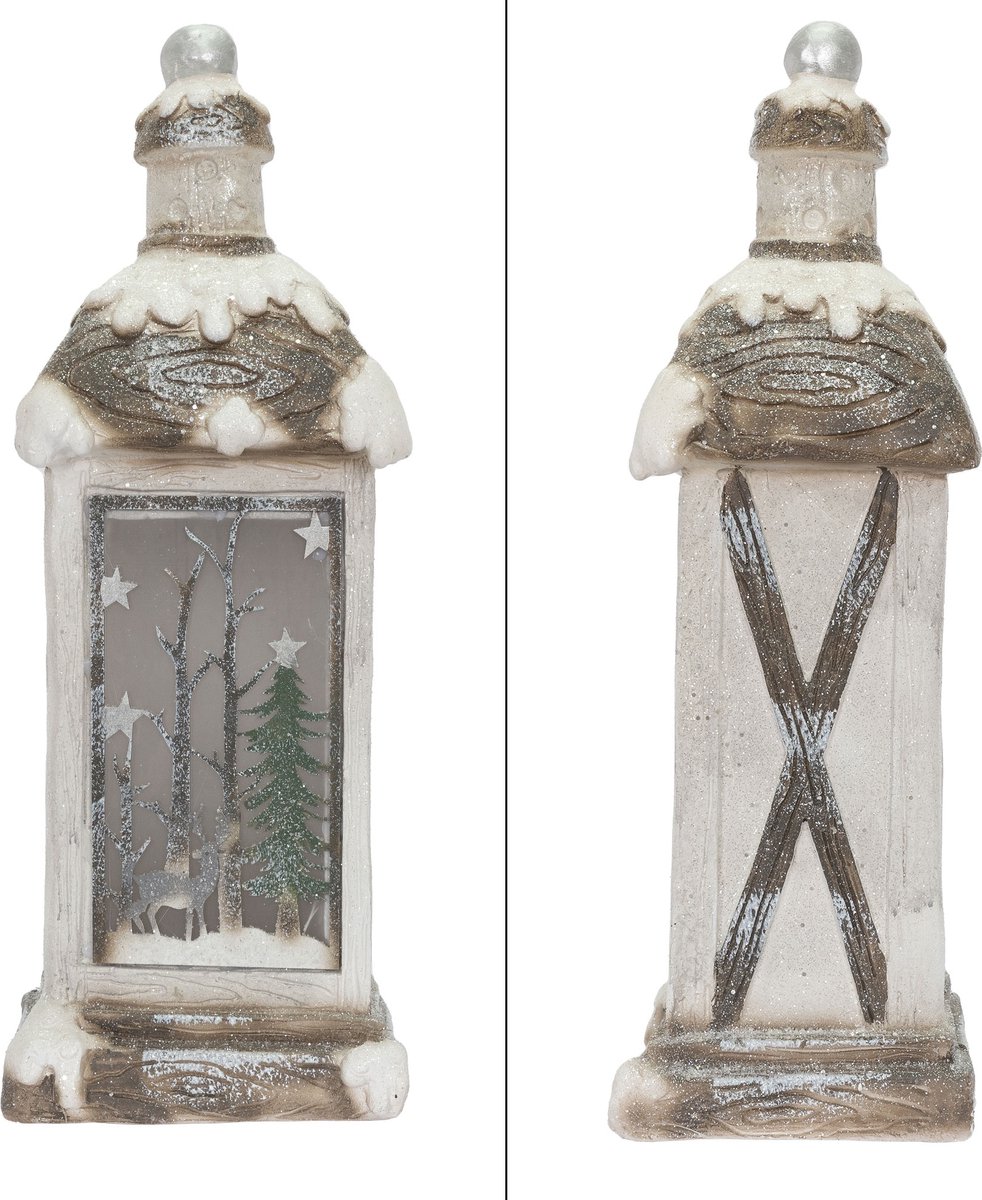 ECD Germany LED Kerstlantaarn met Warm Wit LED-licht, Verlichte LED Lantaarn voor Kerstmis, 60cm, Wit, Beige, Groen Fir Image, Besneeuwd, Werkt op batterijen, Decoratie voor Kerstmis binnenshuis – foto 7
