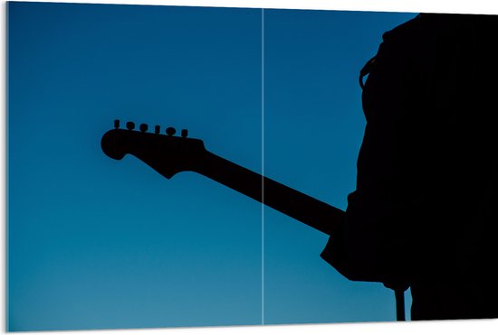 Acrylglas - Silhouet van Man met Elektrische Gitaar - 120x80 cm Foto op Acrylglas (Met Ophangsysteem)