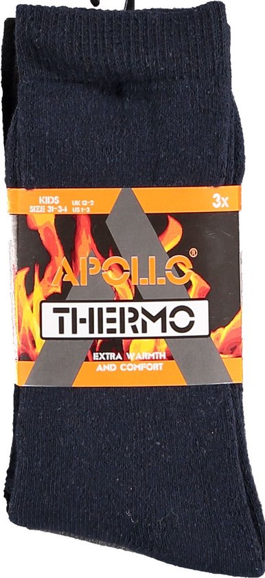 Chausettes thermique enfants - Blauw/ Grijs/ Zwart - Taille 31/34 - Chaussettes hiver enfant - Chaussettes épaisses enfant - Chaussettes enfant - Chaussettes chaudes enfant - Apollo