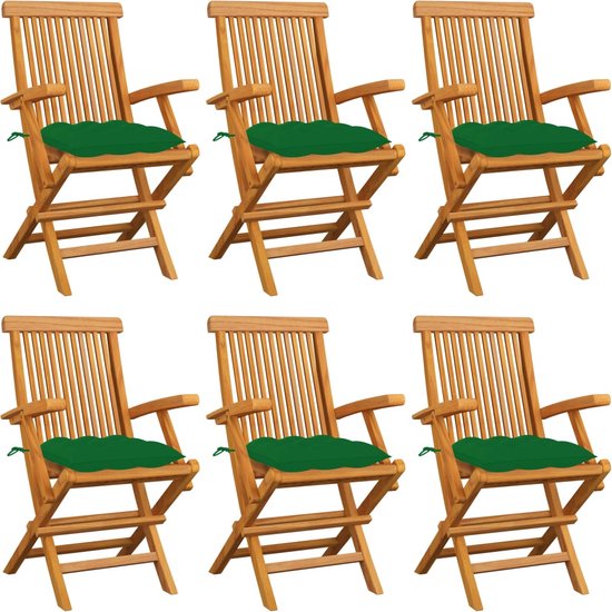 vidaXL Chaises de jardin de vidaXL 6 pièces avec coussins verts Teck massif