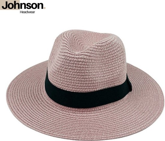 Johnson Headwear® Panama hoed heren & dames - Fedora - Zonnehoed - Strohoed - Strandhoed - Maat: 58cm verstelbaar - Kleur: Roze