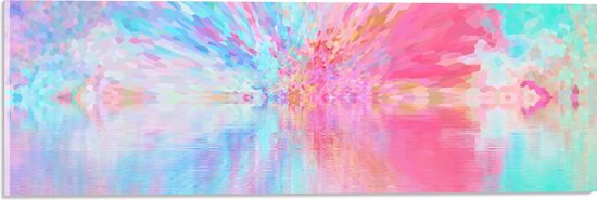 Acrylglas - Abstract Meer van Roze, Oranje en Blauwe Vlekken - 60x20 cm Foto op Acrylglas (Met Ophangsysteem)