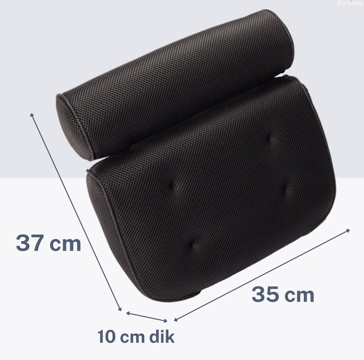 Earkings Badkussen met 6 Zuignappen en Ophanghaak - Bad Kussen voor in Bad - Bad Accessoires Nekkussen Bad - Hoofdsteun Bad Zwart — afbeelding 6