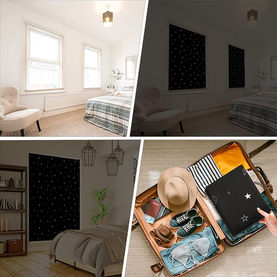 Dream Art Draagbaar verduisteringsgordijn met zuignappen, verstelbaar, tijdelijk verduisteringsgordijn voor kinderkamer, kinderkamer, reizen, hotel, kantoor - 95-100% lichtblokkering, 132 x 183 cm (b