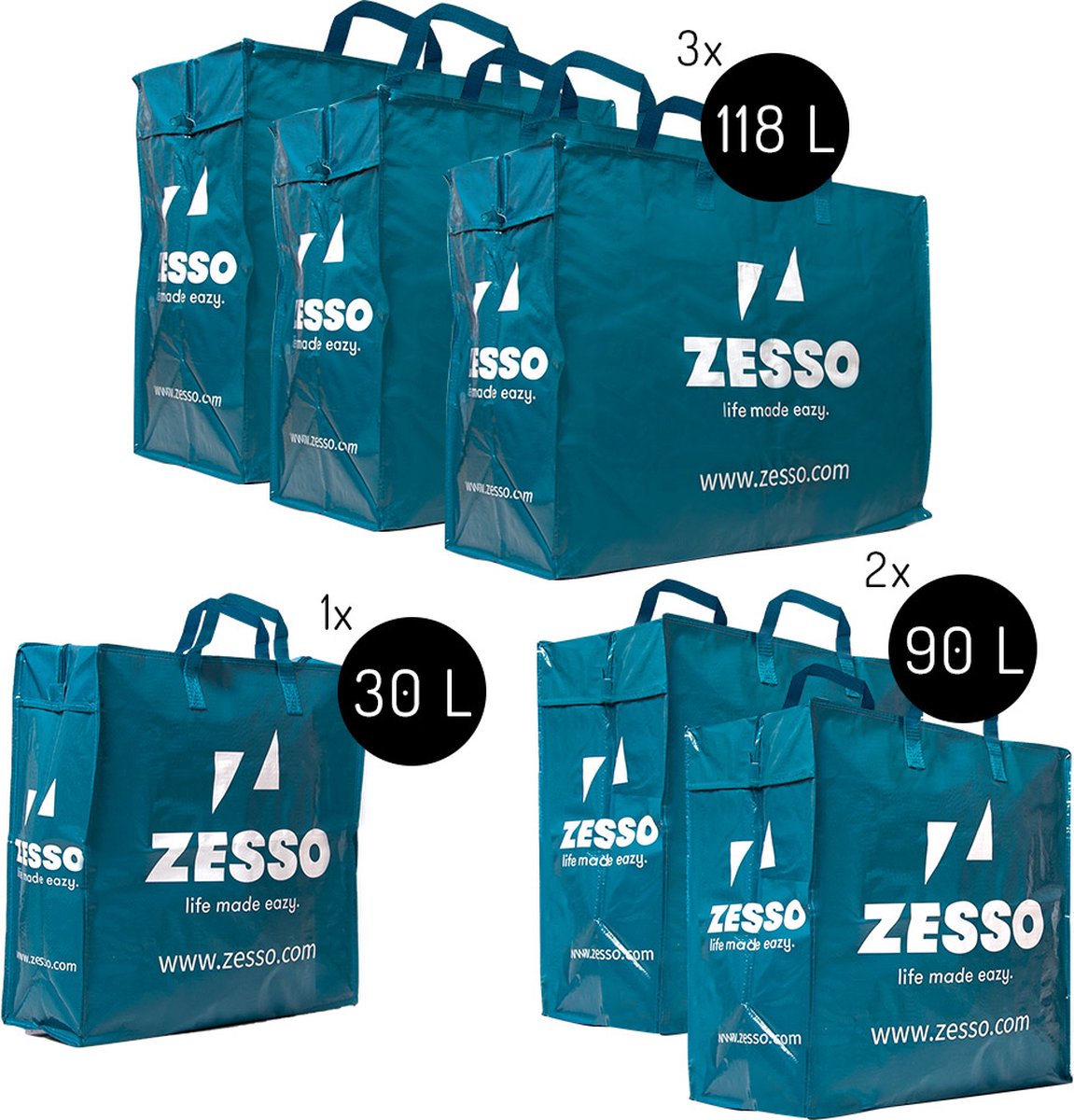 Zesso Big Shopper Mix Zesso Bag 1x M, 2x L, 3x XL - Voordeelpakket Set van 6