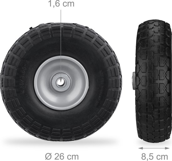Roue pneumatique de rechange pour Chariot de jardin, diable, etc 26cm  (4.10/3.50-4)