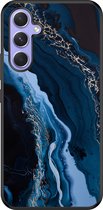 Leuke Telefoonhoesjes - Hoesje geschikt voor Samsung Galaxy A54 - Marmer kobaltblauw - Backcover zwart - Marmer - Blauw