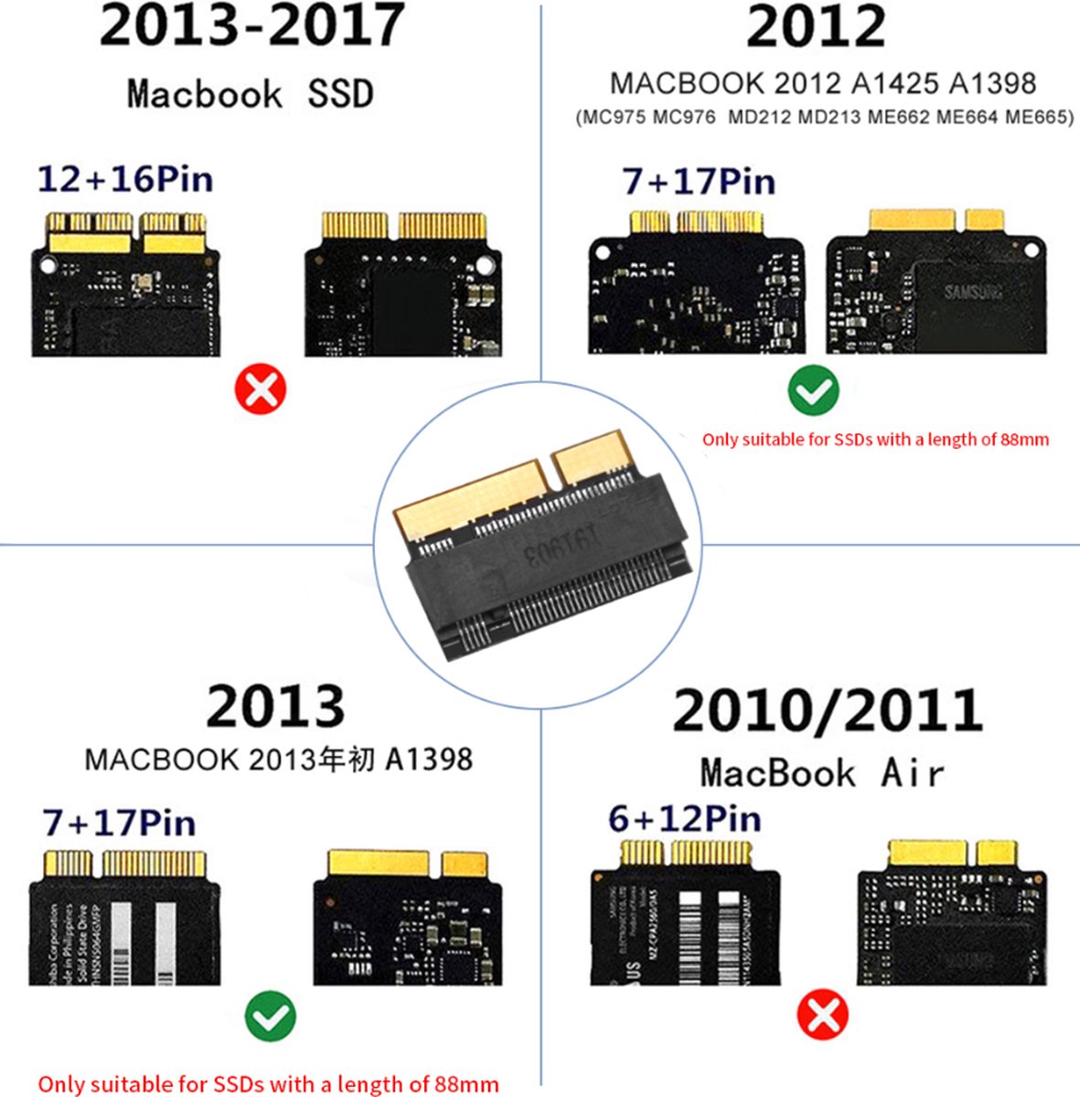 M.2 key B Macbook 2012 Ssd Riser Kaart compatibel met MacBook 2012 A1425-,A1398