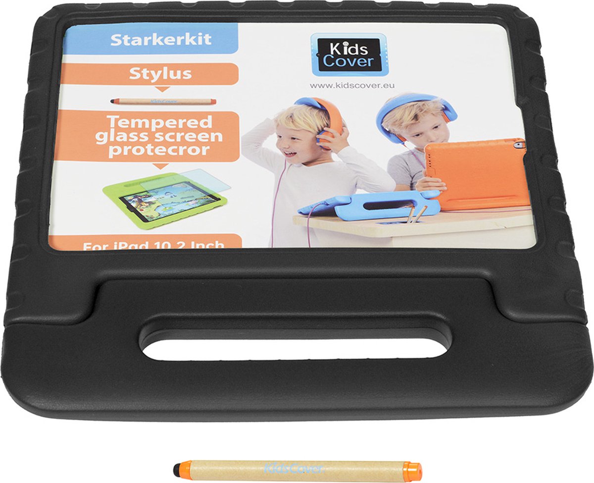 KidsCover iPad 10.2 kids sleeve black set - INCLUANT stylet et protecteur  d'écran en verre - housse