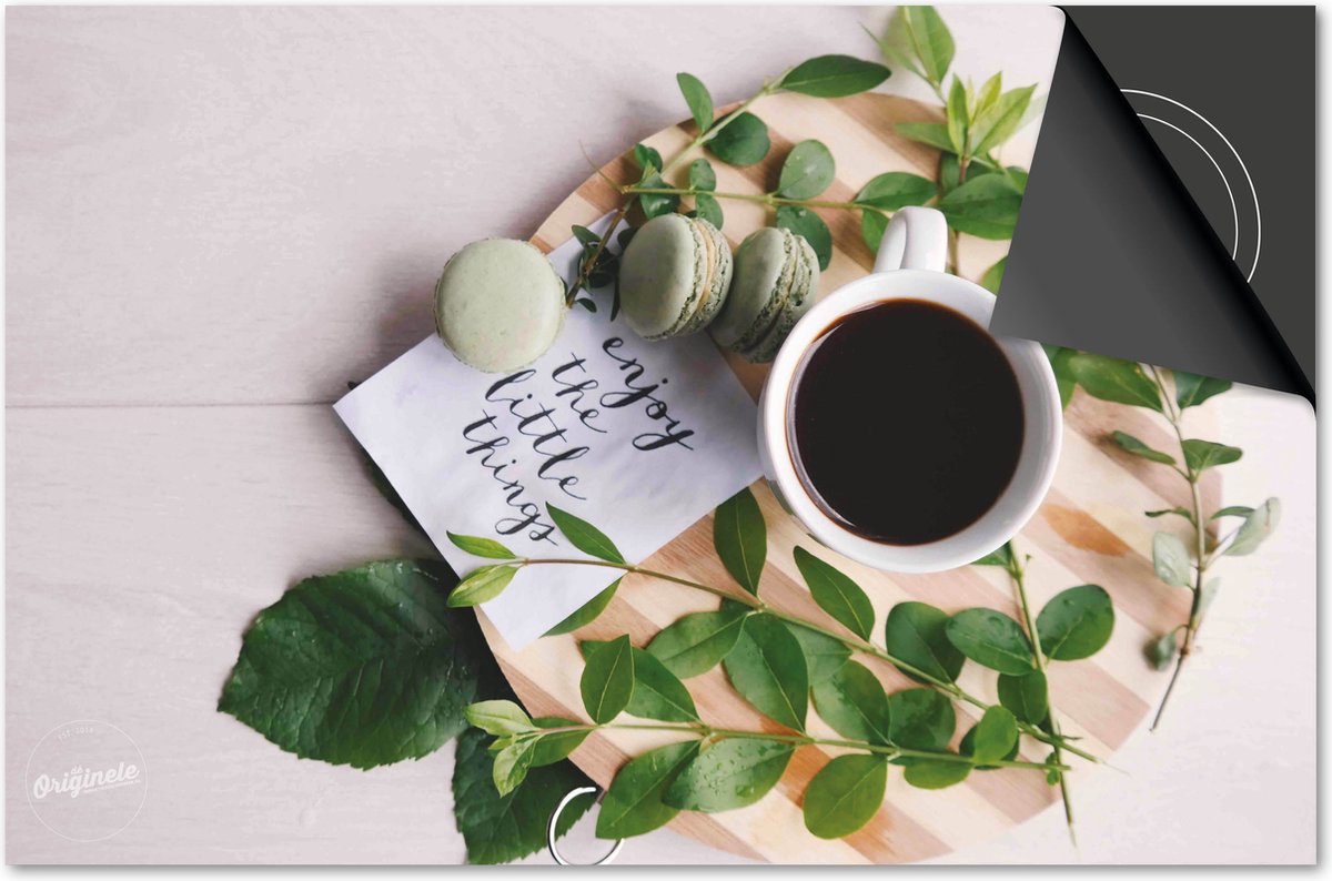Inductie beschermer 76x51,5 - afdekplaat inductie mat - Dietrix Kookplaat beschermer - Base - Koffie en Chocola Macaron en Tekst