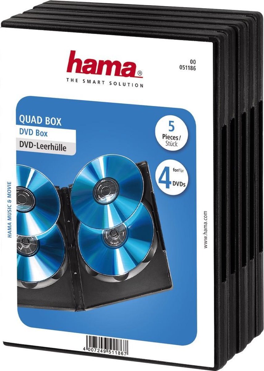 Hama Dvd Quad Box - 4 DVD's per hoes / 5 stuks / Zwart | bol.com