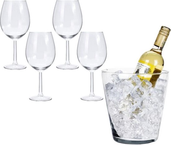 Luxe Kristallen Wijnset – Wijnglazen - Set van 5 – Inclusief Wijnkoeler
