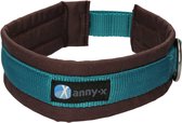 AnnyX Brede Halsband - FUN - Turquoise/Bruin - Gevoerd - maat XS (3) - 3.5cm breed - Halsomvang vanaf 32 cm tot en met 38 cm - My K9