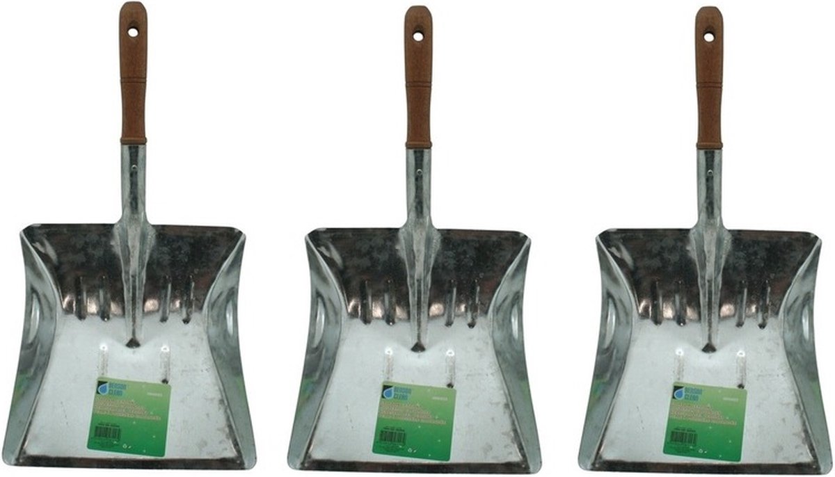 Goedkoopste 3x Stofblikken verzinkt met houten steel - 22 cm - blik