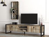 Emob- TV Meubel Tera Home TV-meubel | 18mm Dik | Metalen Frame | Breedte: 184 | Noten Zwart - 185cm - Bruin; Zwart