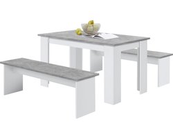 Set eettafel + 2 banken Mundo - beton/wit