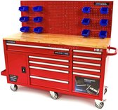 HBM 158 cm 10 Laden Werkbank met Deur en Achterwand “ ROOD