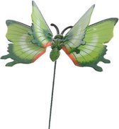Metalen vlinder groen 11 x 70 cm op steker - Tuindecoratie vlinders - Dierenbeelden