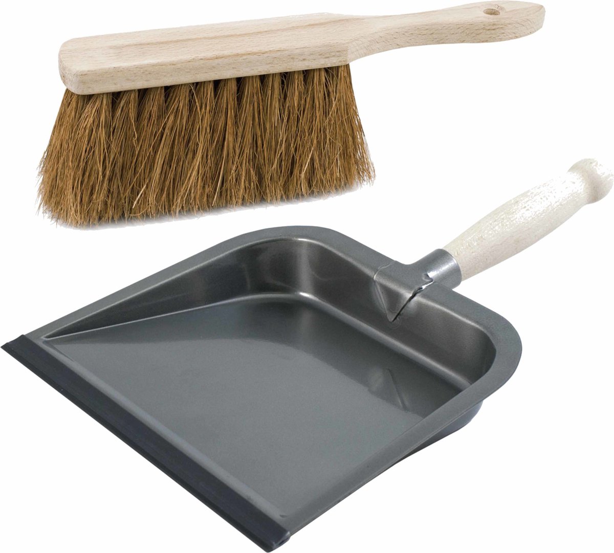 Goedkoopste Stoffer en blik van zilver metaal en kokosvezel voor binnen en buiten - Stoffer extra vol