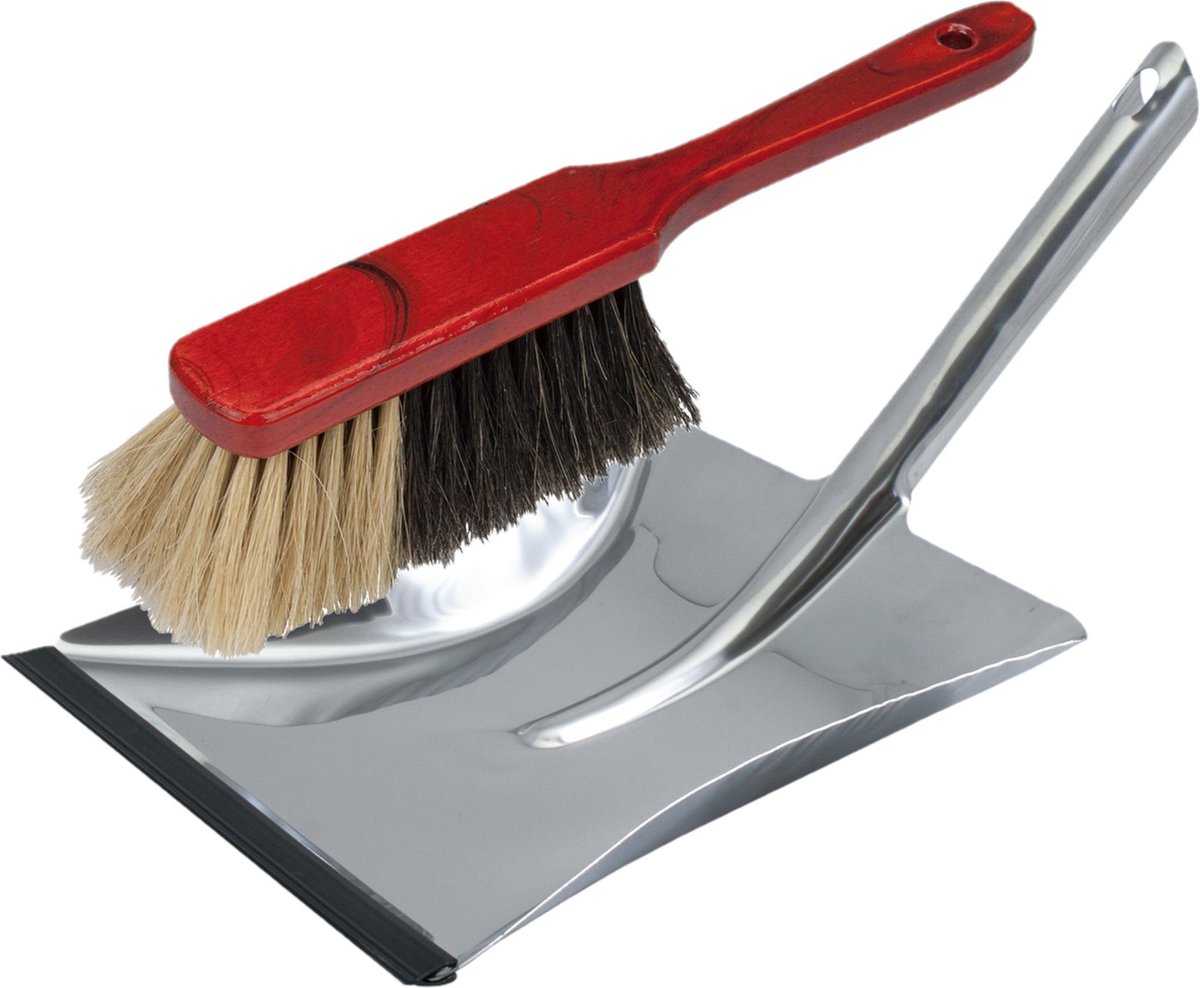 Goedkoopste Stoffer en blik zilver van RVS/mahonie hout inclusief lip voor binnen