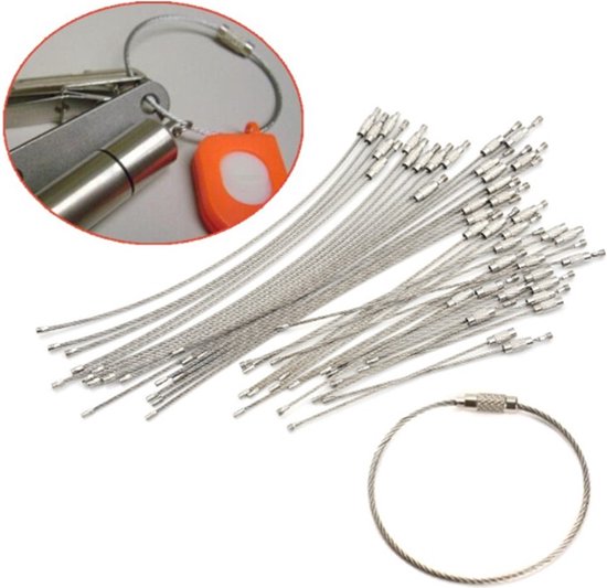 Fako Bijoux® - Staaldraad - Sleutelhanger - Sleutelring - Keychain - Sleutelringen - Sleutelbos Wire - RVS - 15cm - 10 Stuks